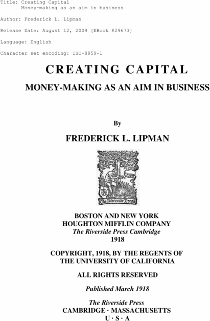 Product picture CREATING CAPITAL -BY F. LIPMAN